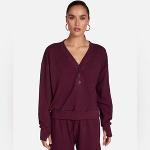 Revolve Michael Lauren Burgundy Button-Up Sweatshirt/ Sweater Top long sleeve, S